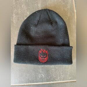 Spitfire Black Beanie with Red Flame Design